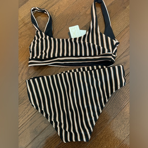 NWT L Space Miller Bikini in Black and Gold and White Stripe - Picture 5 of 8